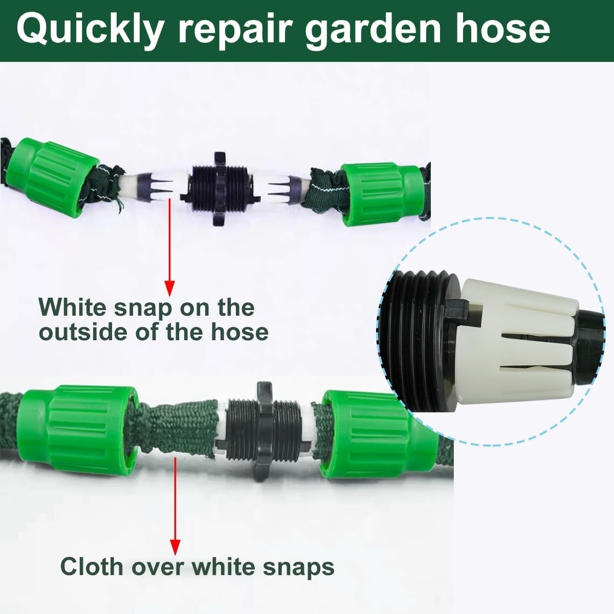 10 Sets Expandable Garden Hose Repair Kit, Plastic Flex ½ inch, Green