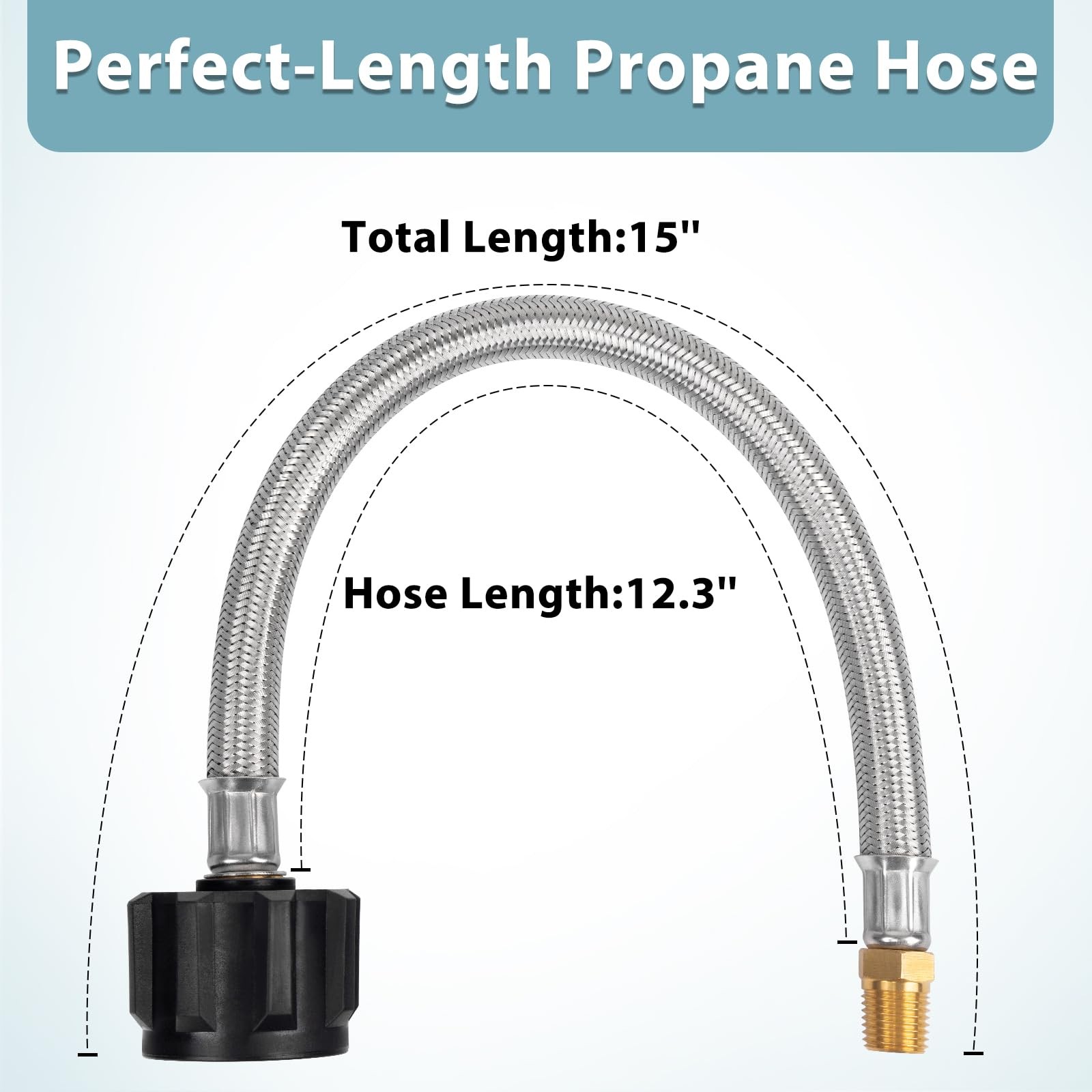 SHINESTAR 12 Inch RV Propane Hose, 12 – 1/4″ NPT Male, Silver