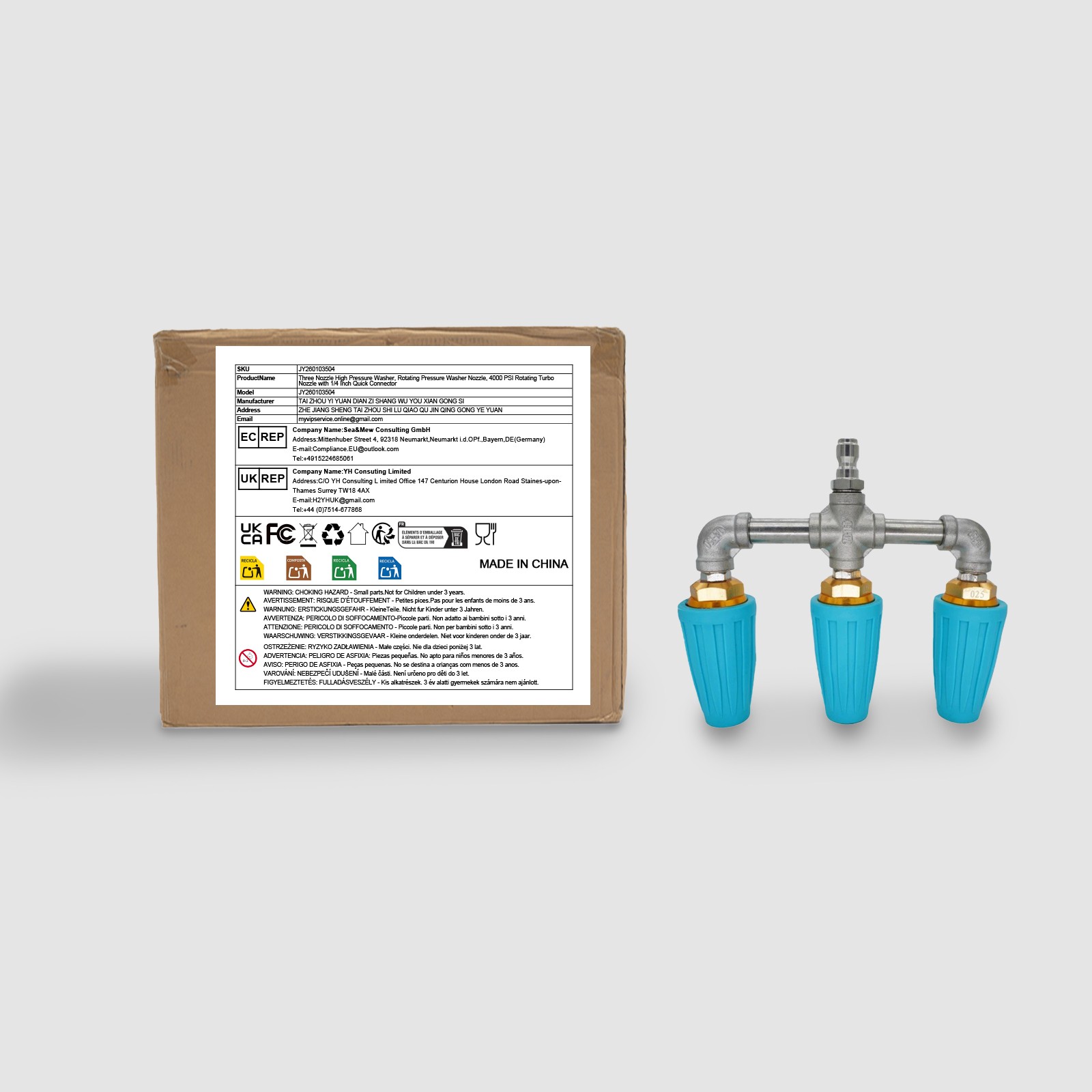 Triple-way Turbo Nozzle For Pressure Washer High Pressure Rotary Cleaning Nozzle