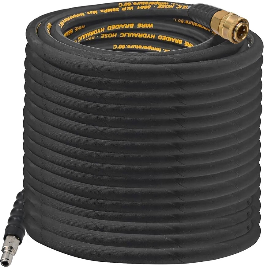 Hot Water Pressure Washer Hose 3/8″ x 100ft 6000 psi Non-Marking 2-Braid Black
