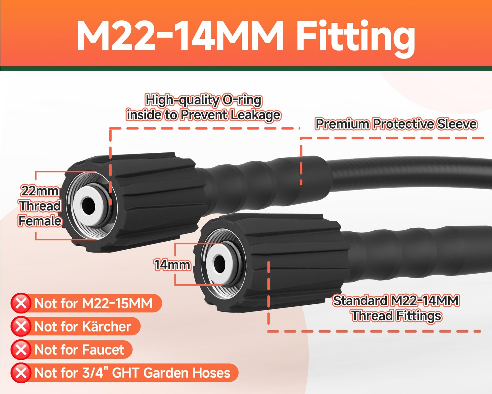 DANCINGBOAR Pressure Washer Hose 25FT 1/4″, 3300 PSI Wear & Kink 25FT, Black