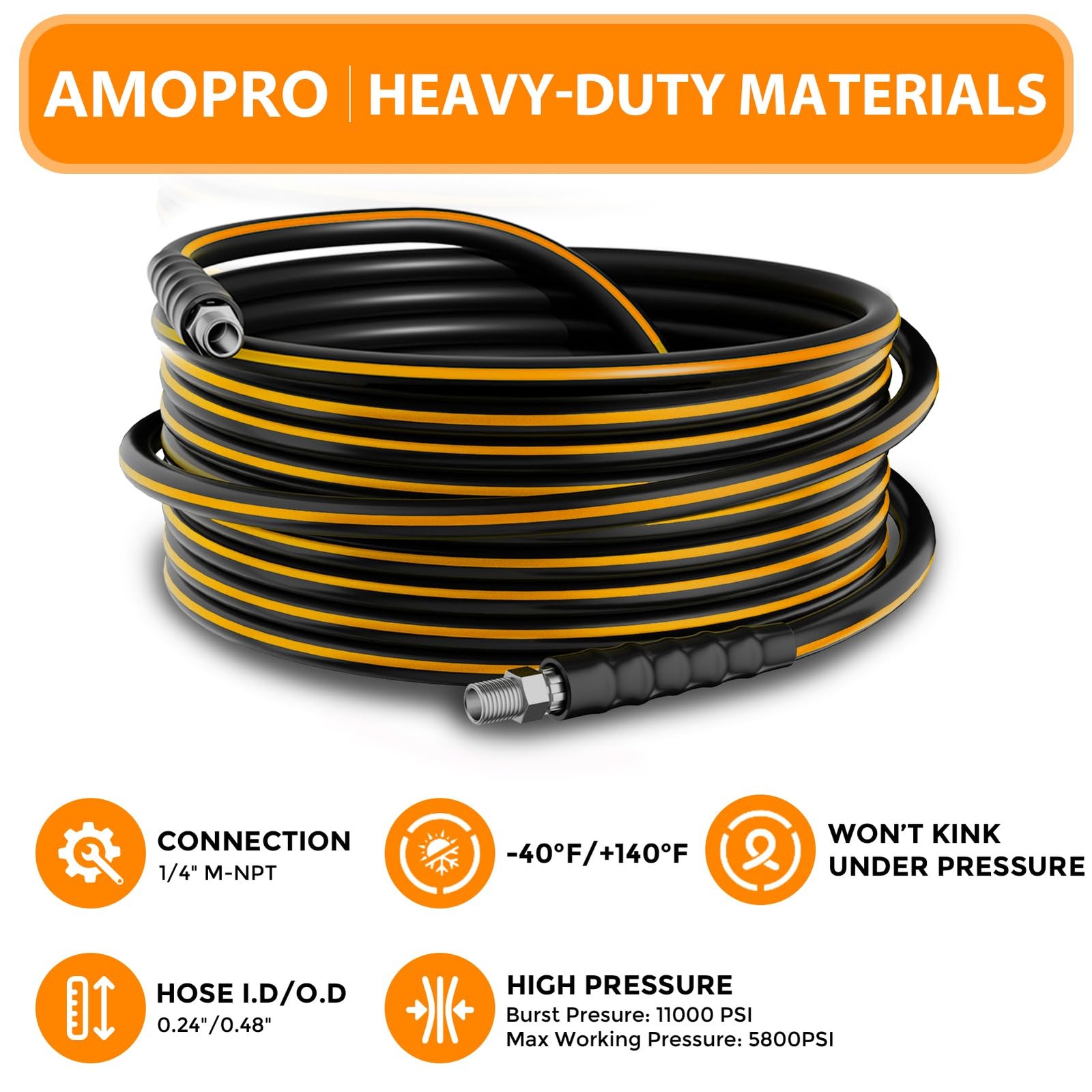 100FT Sewer Jetter Kit for Pressure Washer, 5800PSI Drain Cleaner Hose Orange