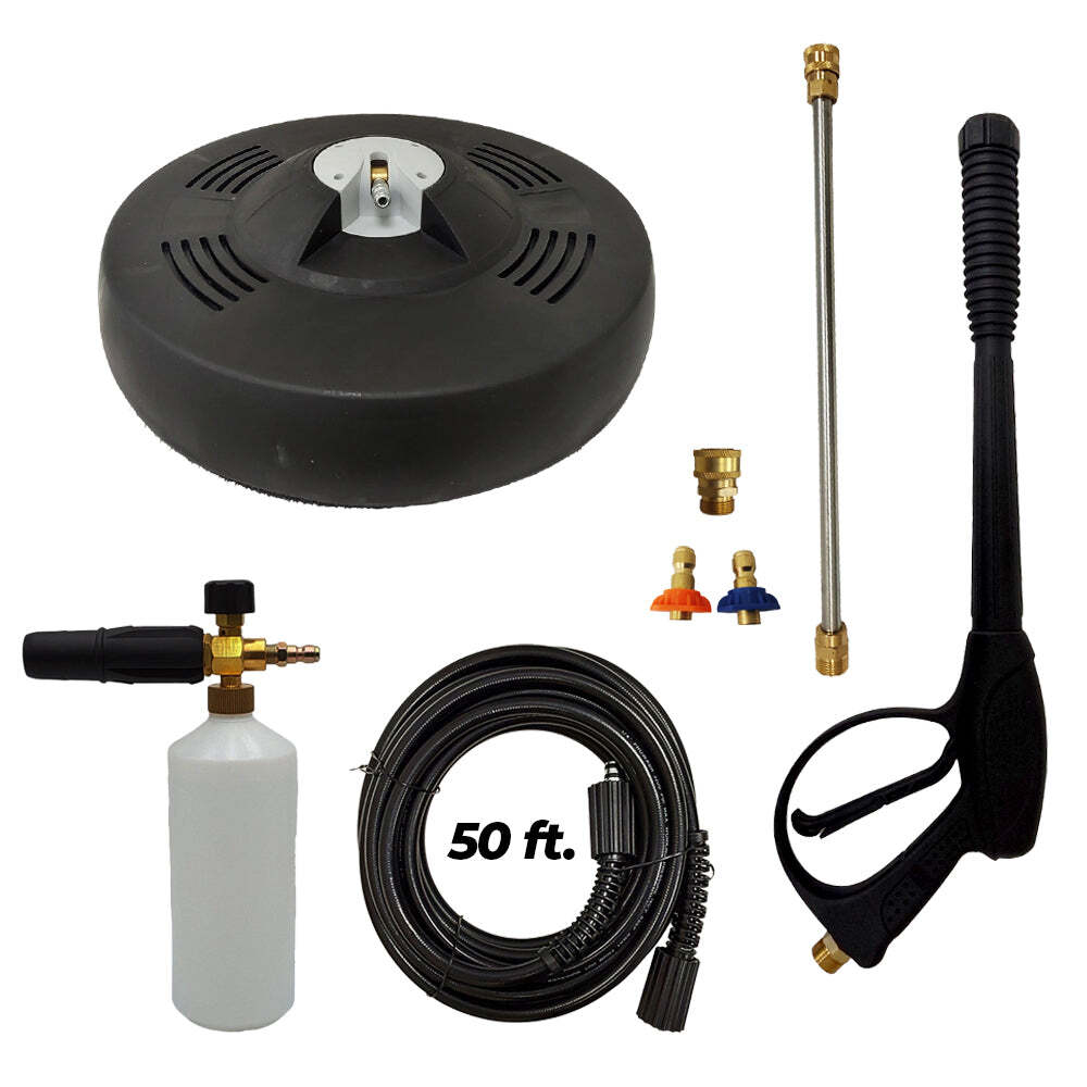 Surface Cleaner, 50′ Hose, Nozzle, Foam Lance, 3/8″ Female M22 Female, Gun Kit