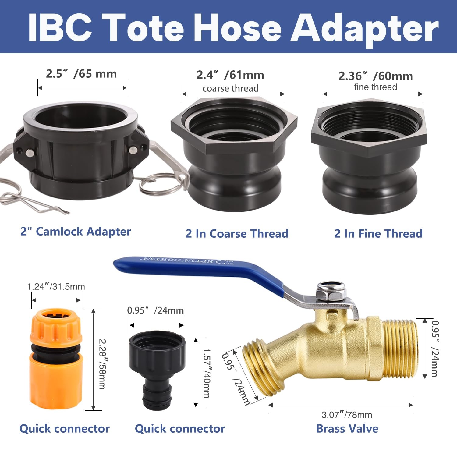 Ceaeso IBC Tote Hose Adapter, 2″ Camlock Adapter for 275-330 Gallon Black