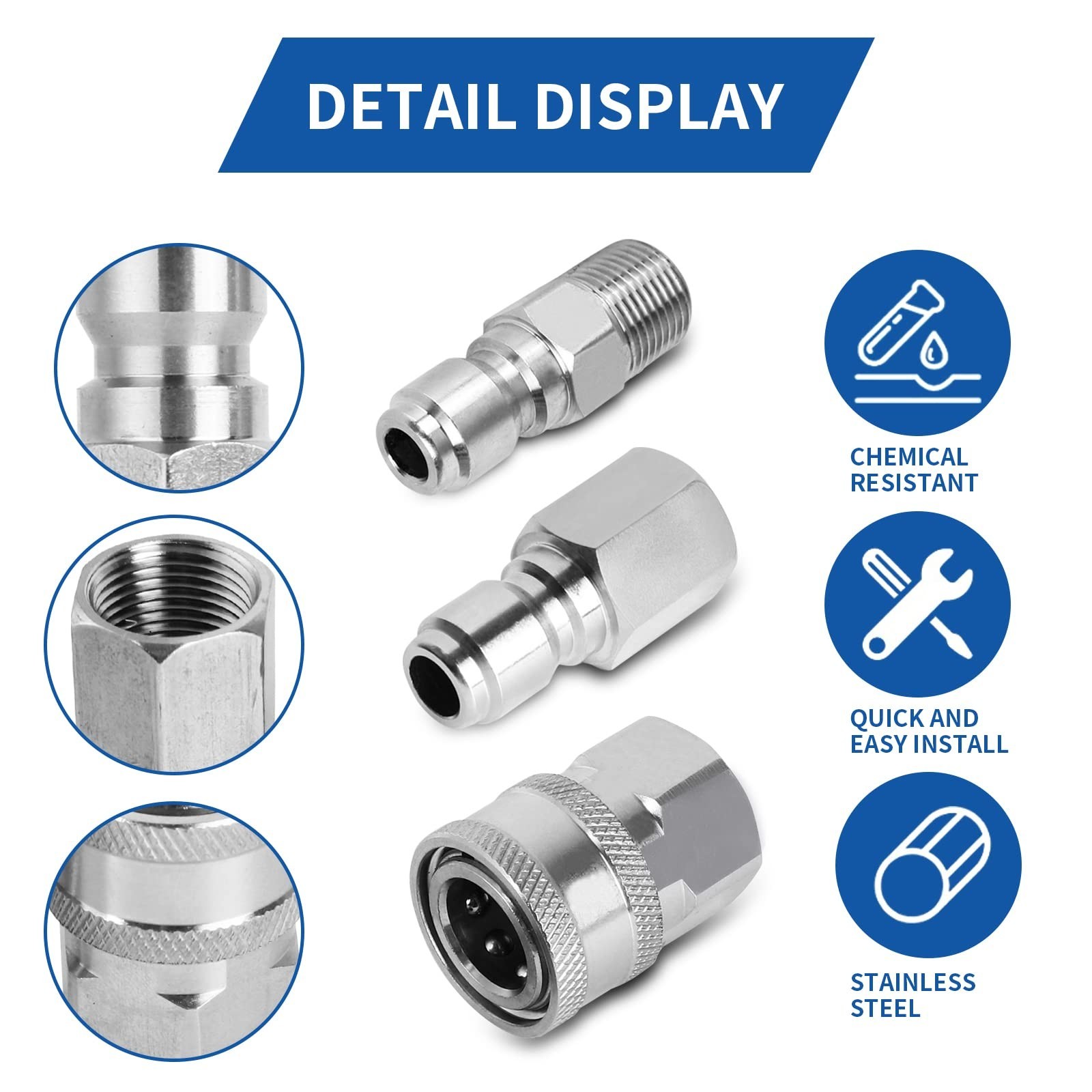 Pressure Washer Adapter Set, 3/8 Inch Quick Connect Kit, Male and Female Quic…