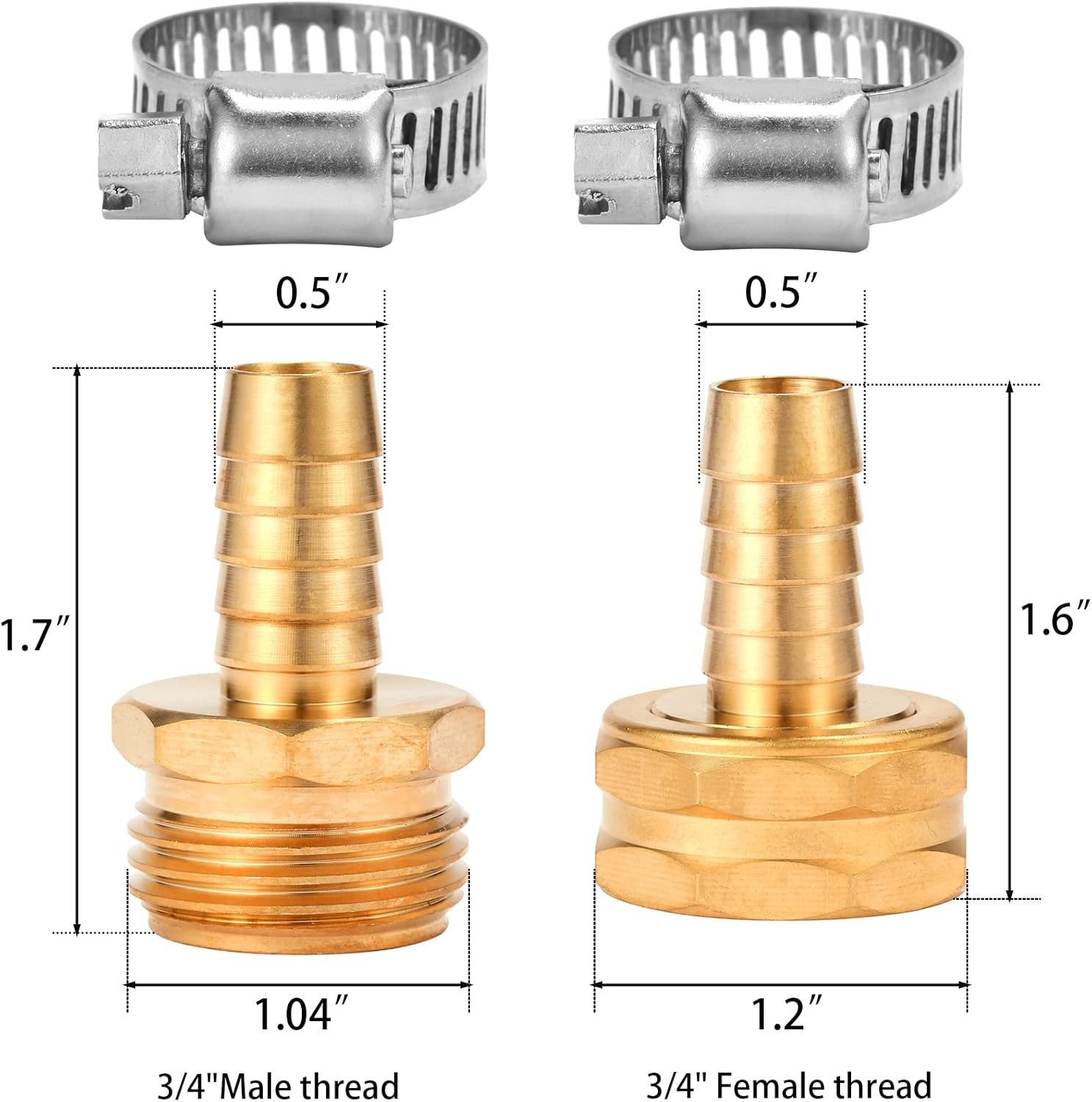 Brass Garden Hose Connector 3-Set, Fit for 1/2" hose(Female & Male)