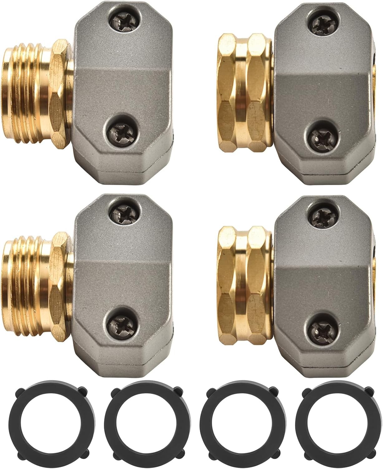 Garden Hose Repair Connector Fitting, Brass Mender Female 4 pcs Set,