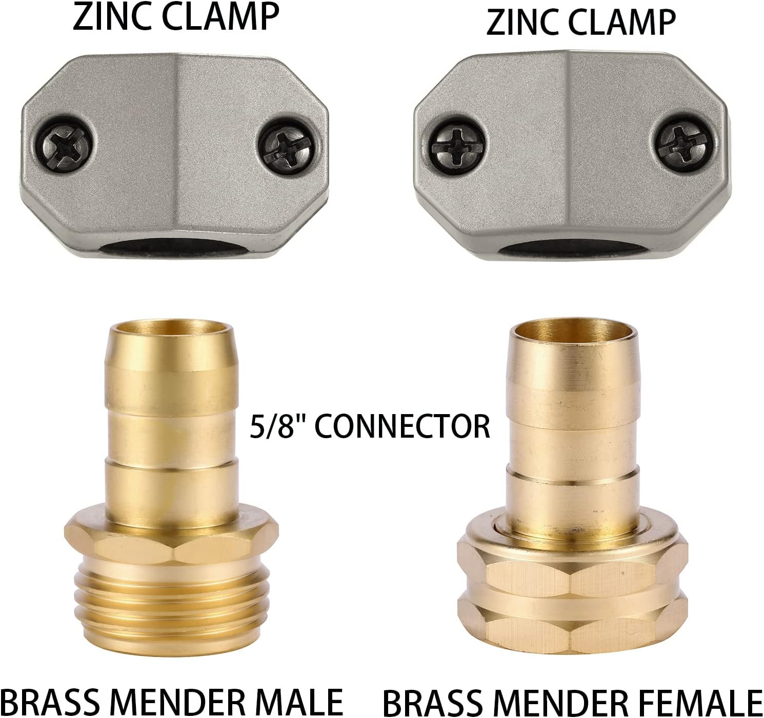 Garden Hose Repair Connector Fitting, Brass Mender Female 4 pcs Set,