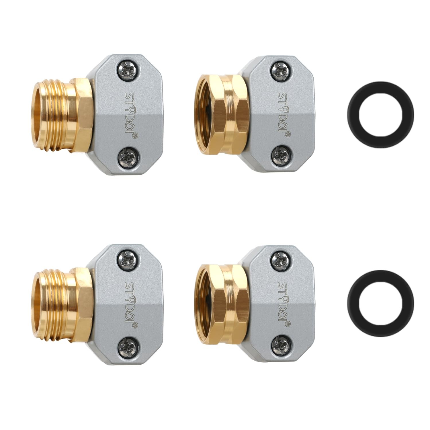 STYDDI Garden Hose Repair Connector Fitting, Aluminum Mender 2 Sets, Gray