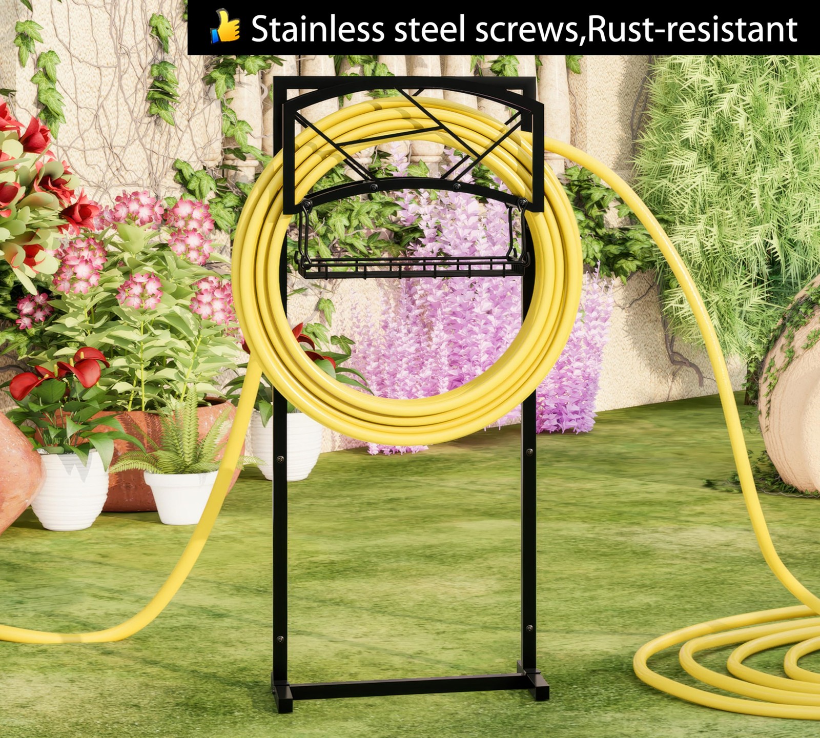 Fire Beauty Heavy-Duty Portable Garden Hose Holder with 42.52 inches, Black