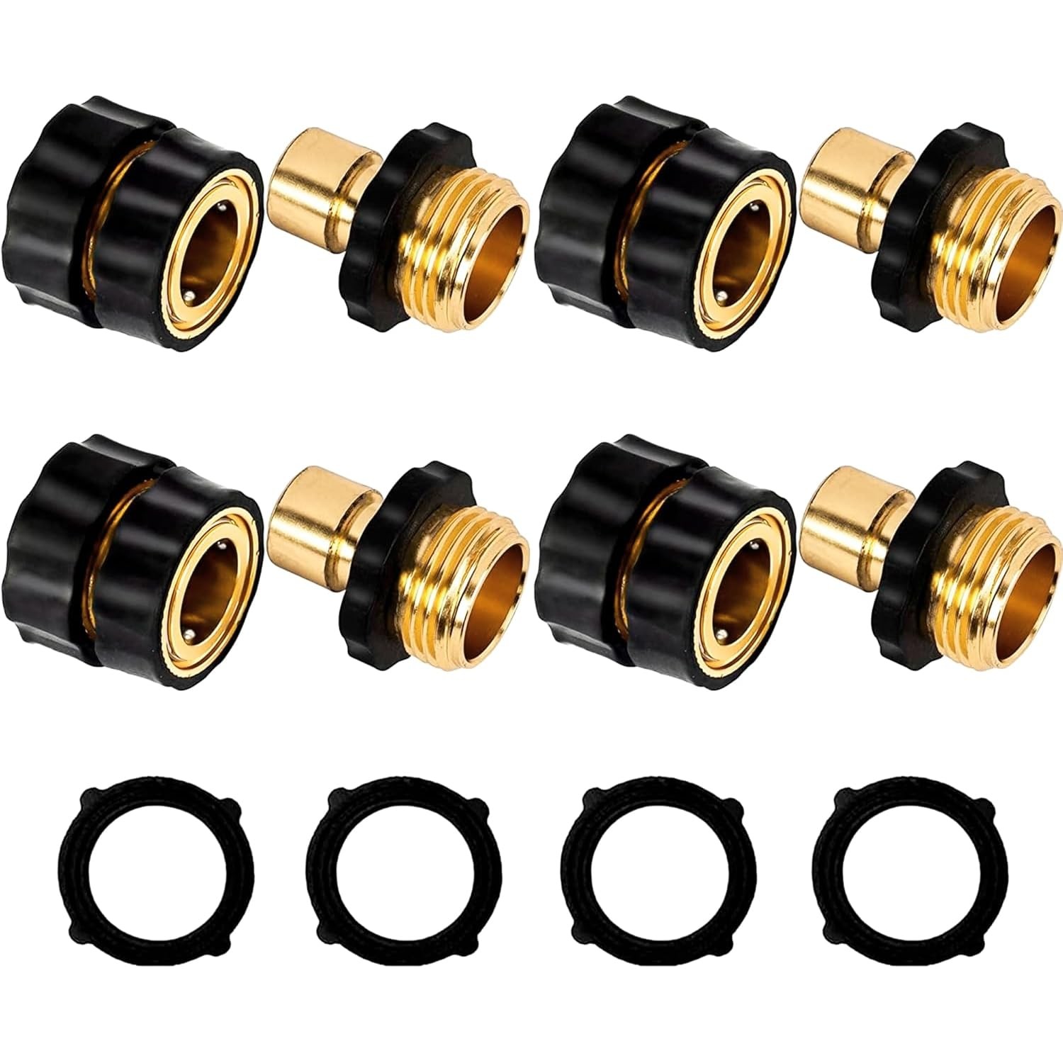 3/4 Inch Garden Hose Quick Connect, Aluminum 4pack, Brass, Black