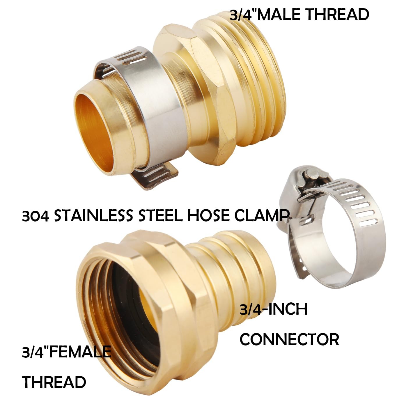 4 Set Brass Garden Hose Repair Connector Kit with 4 Set, Fit for 3/4″ hose