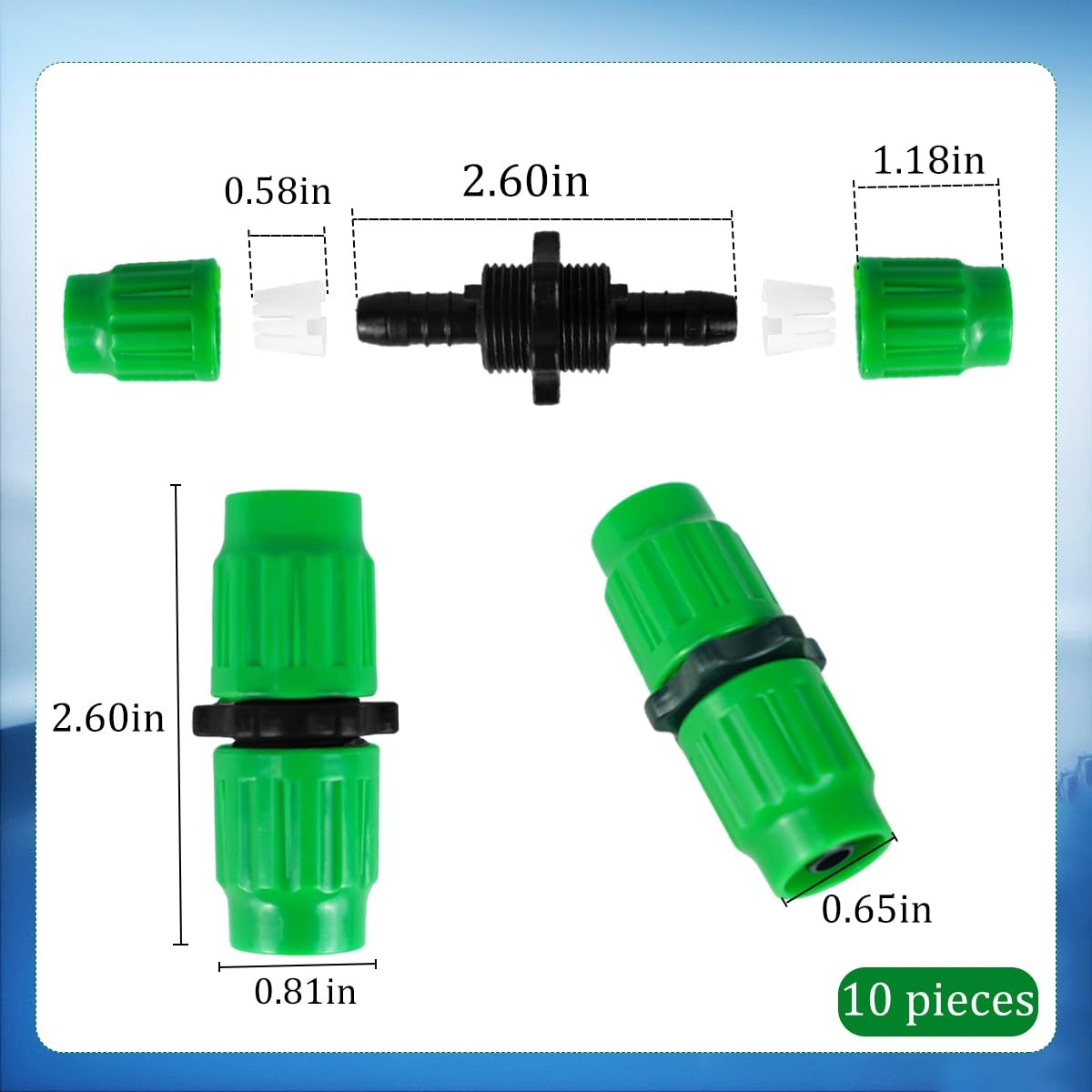 10 Sets Expandable Garden Hose Repair Kit, 0.24 to 0.40 inches, Green