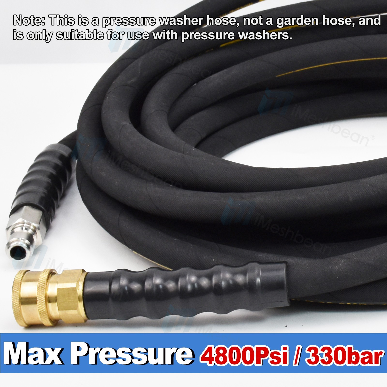 100ft Pressure Washer Hose 4000 PSI Non-Marking Gray With Couplers 275F 3/8″