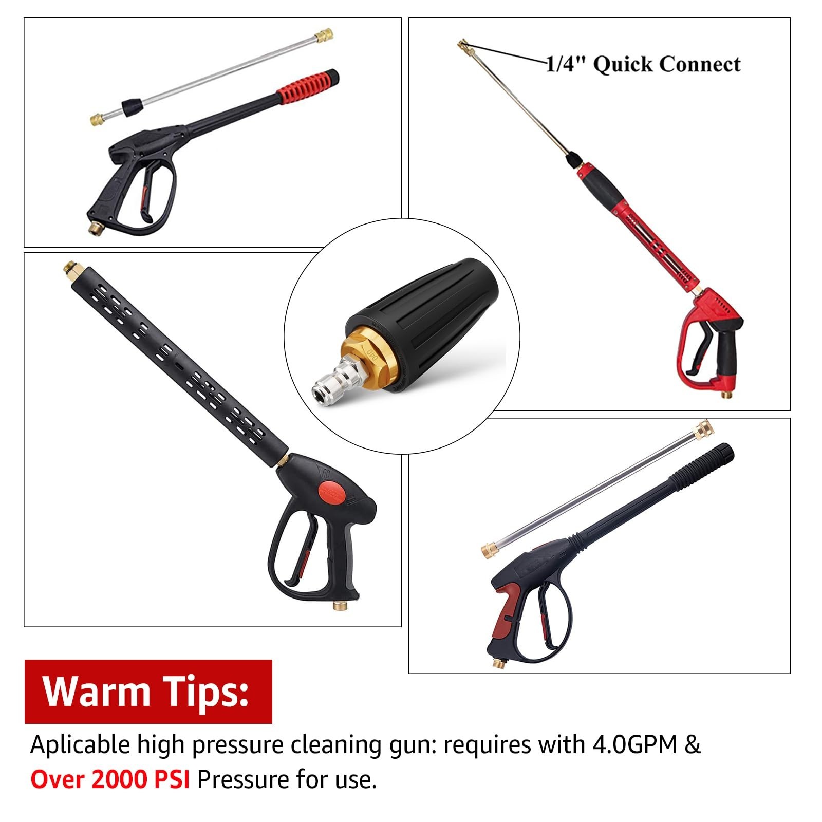 Pressure Washer Tips Turbo Nozzle Pressure Washer 4000 PSI Max Rotating Press…