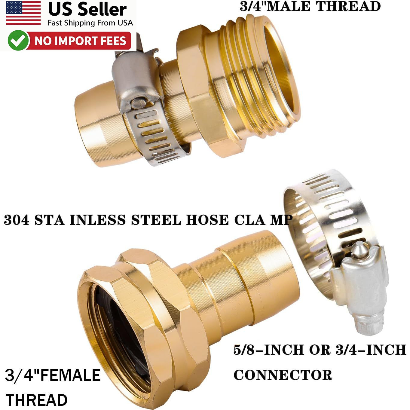 Garden Hose Repair Connector Kit 5 Set 3/4 5/8 Clamp Adapter FROM USA