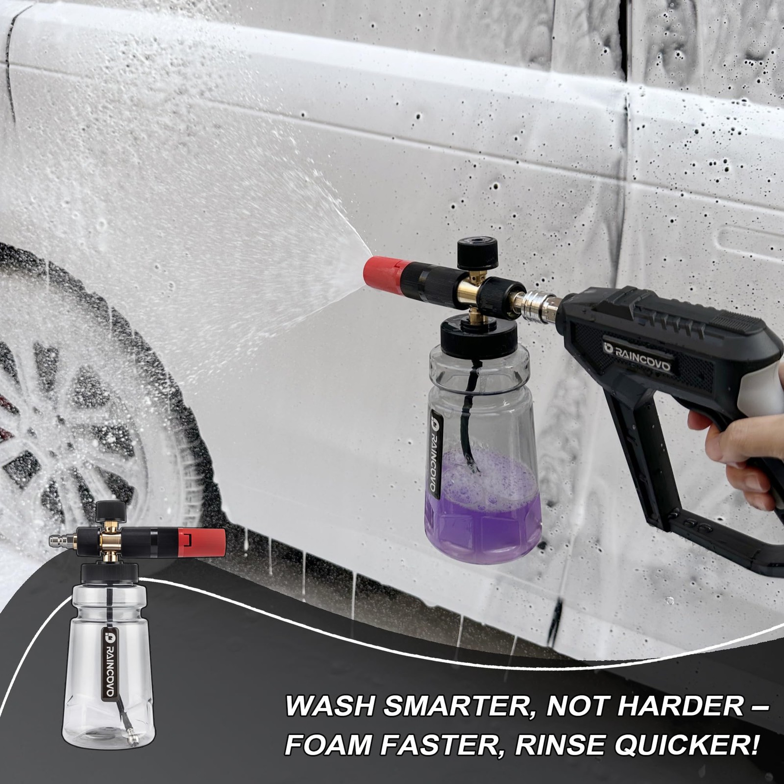 Raincovo Foam Cannon Wide Mouth for Pressure 254.1 cubic inches, Black Clear
