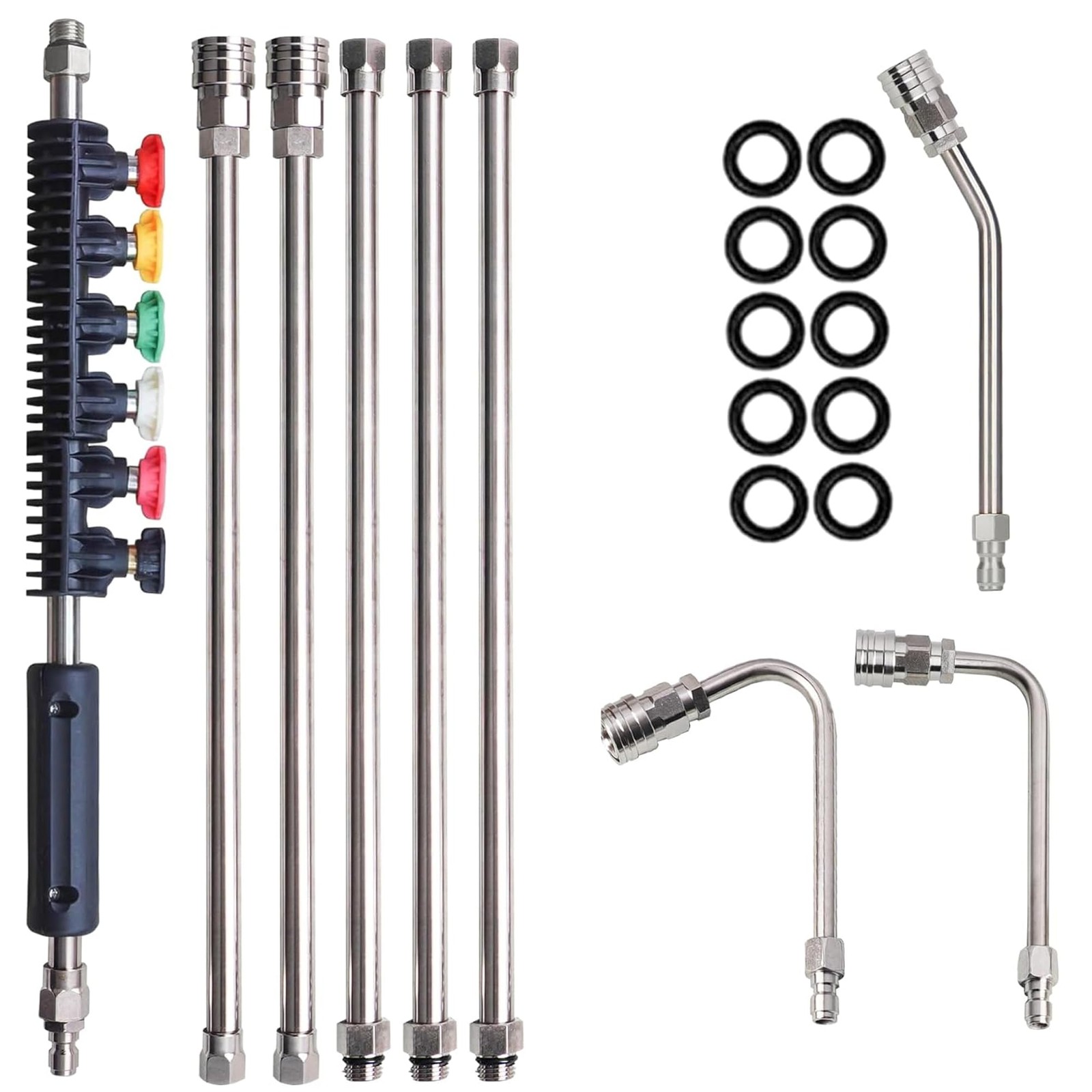 LIULO TOOL 9 Pack Pressure Washer Extension Wand, Stainless Steel Silver