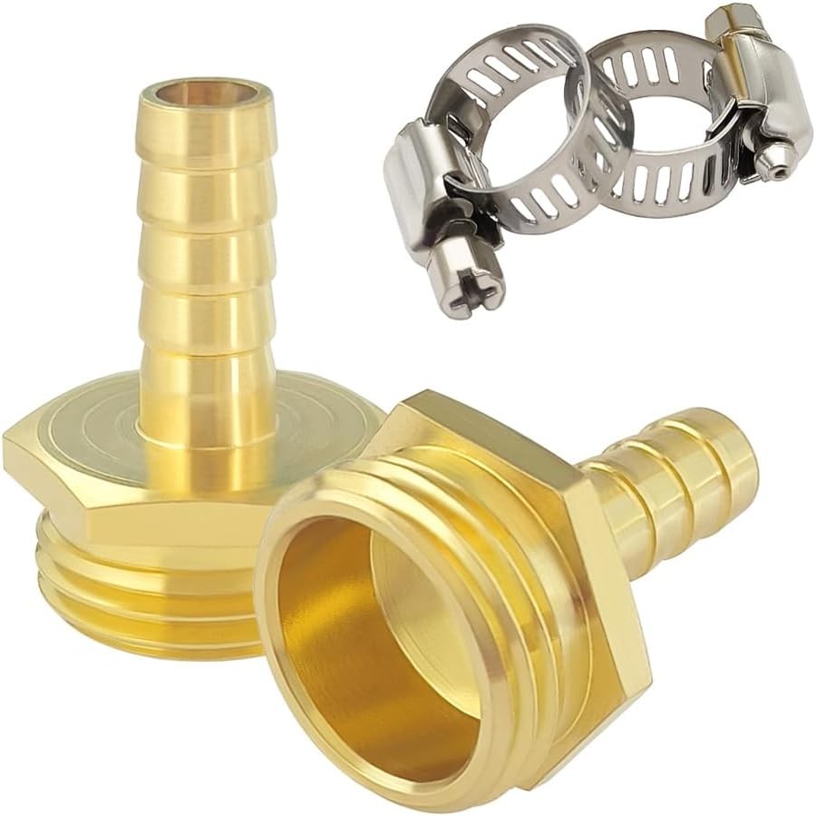 Hooshing 2PCS Garden Hose Male Adapter 3/8″ Barb x 3/4″ GHT Barb, Copper