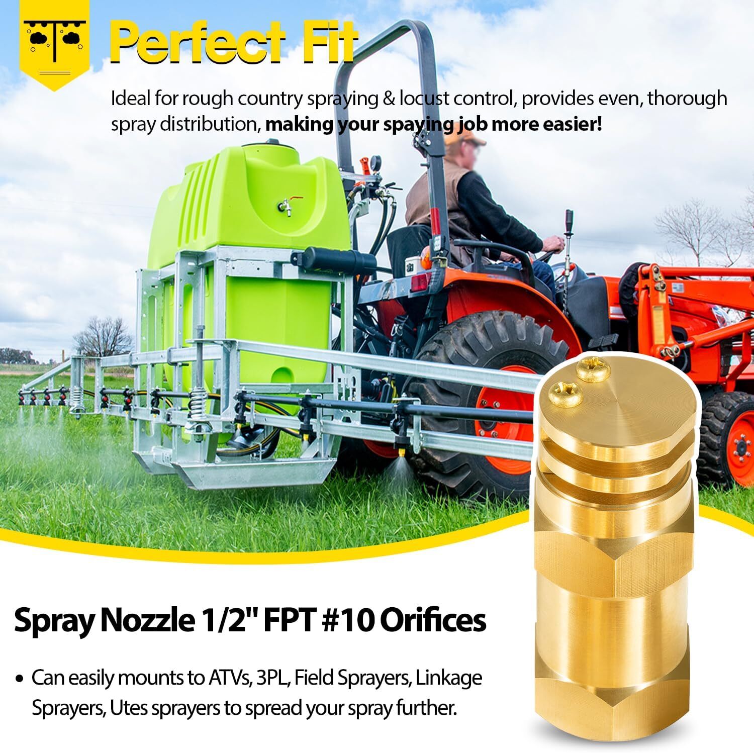 Boomless Spray Nozzle 1/2″ FPT #10 Orifices (90°&180° Caps) 4.2 GPM @40 PSI