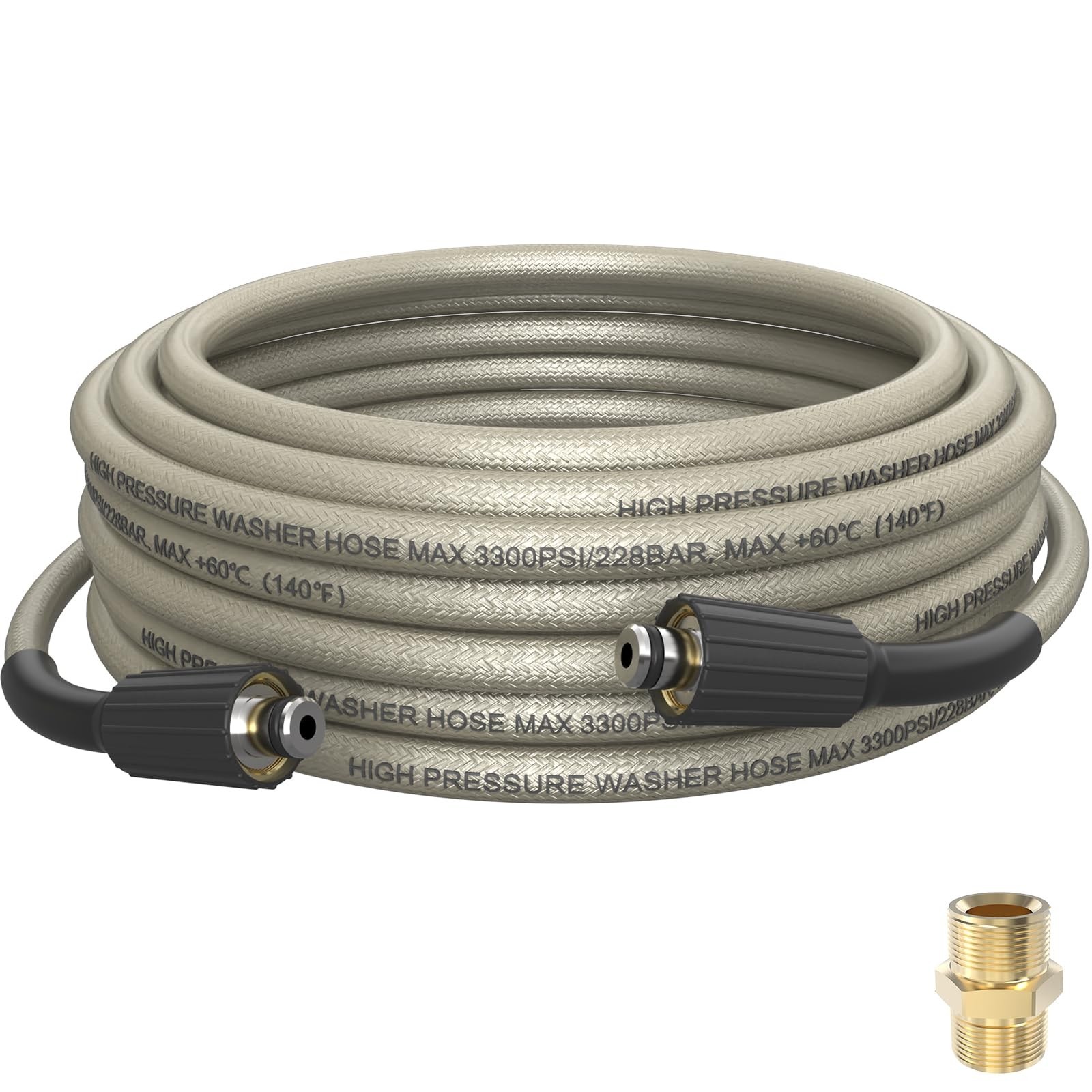 Pressure Washer Hose 25 FT, 1/4″ PVC Gray Power Washer Hose, 3300 PSI Kink Re…