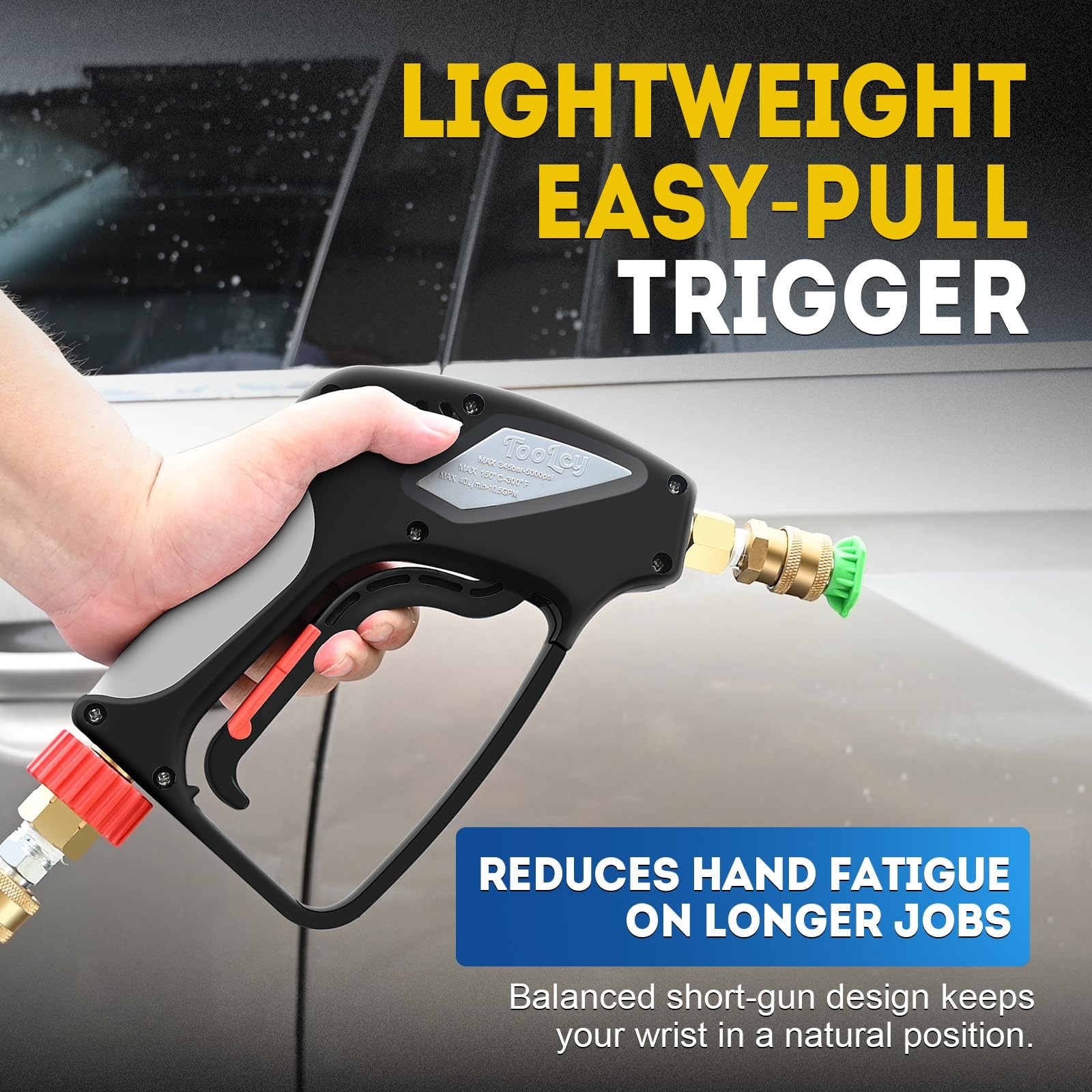 TOOLCY Pro Short Pressure Washer Gun 5000 PSI with 360° Gun, Black