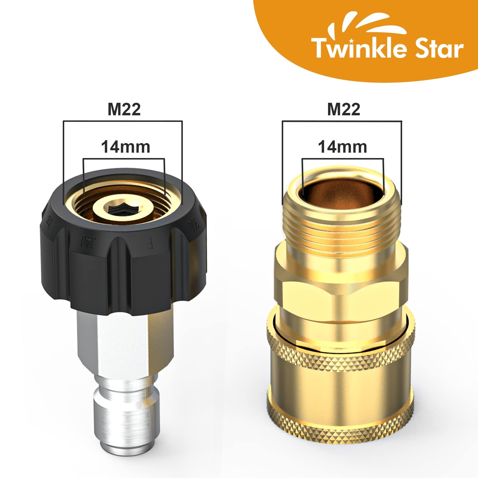 Twinkle Star Pressure M22-14mm Swivel to 9.5mm Quick Connect Kit, 2 Pcs