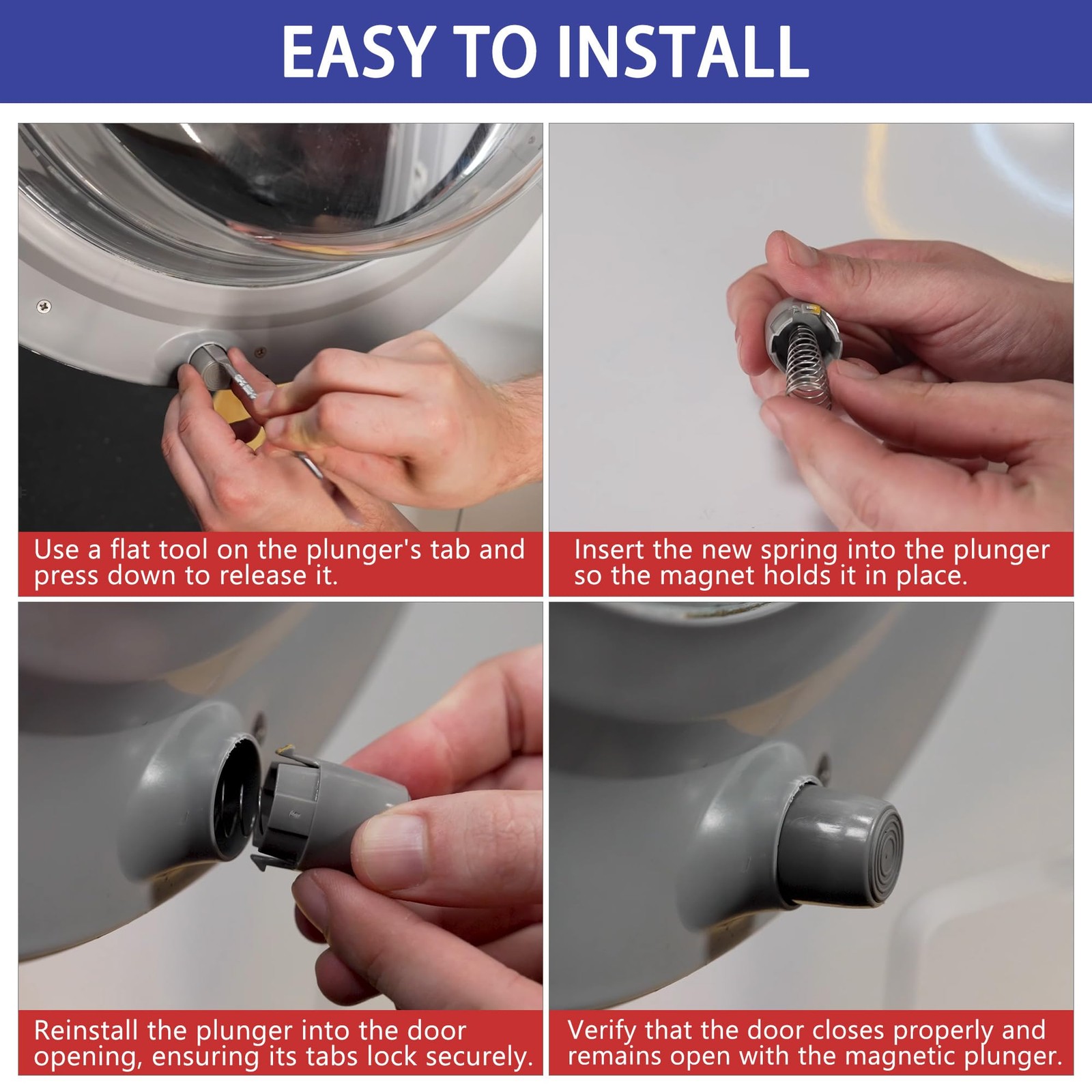 AGM73610701 Washer Magnetic Door Plunger and Spring 1.5 inches, Gray
