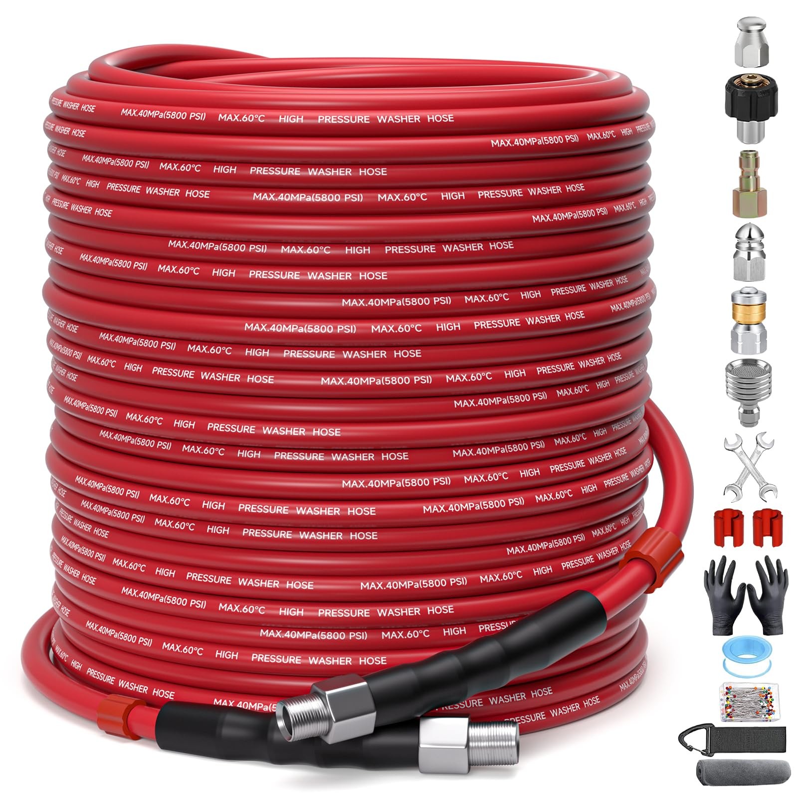 Sewer Jetter Kit for Pressure Washer – 200ft Water Jet 200FT, Red