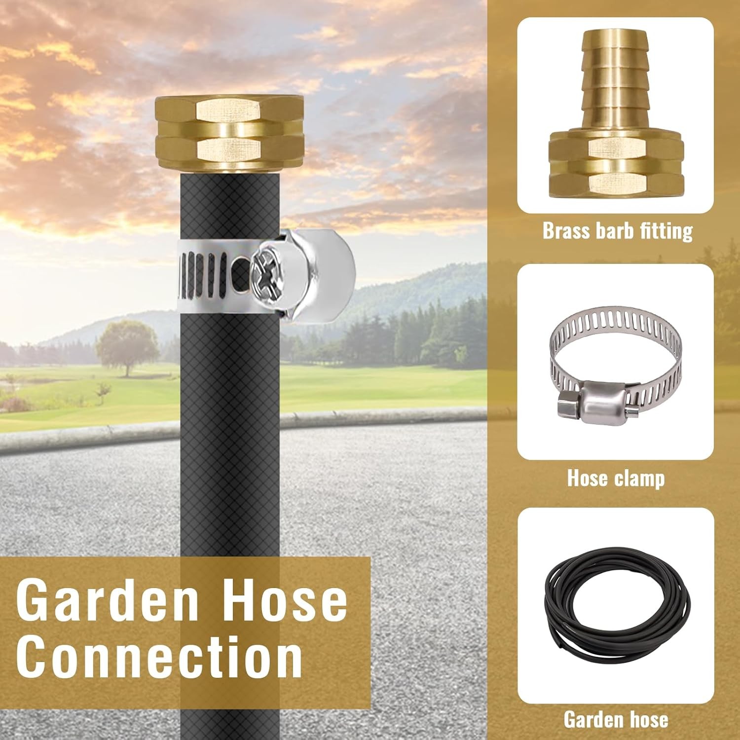 Brass Garden Hose Repair Connector, 3/4” Barb x GHT 3/4 Female Thread