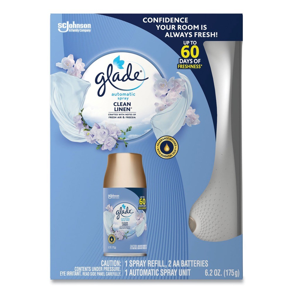 Glade 310916 Clean Linen Automatic Spray Starter Kit – White/Gold (4/Kit) New
