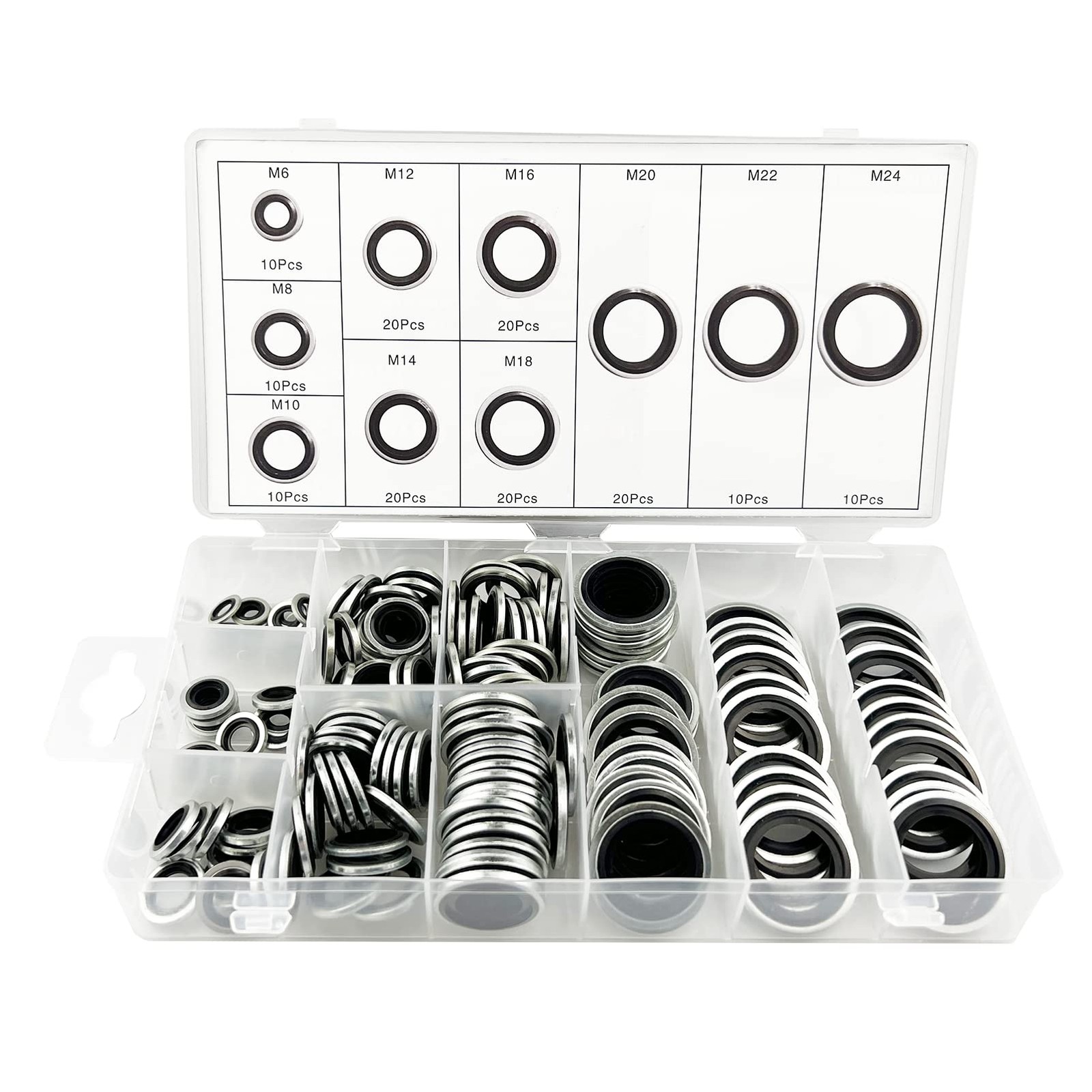 150Pcs Automotive Self-Centered Bonded Seal Gasket 6mm to 24mm, Silver