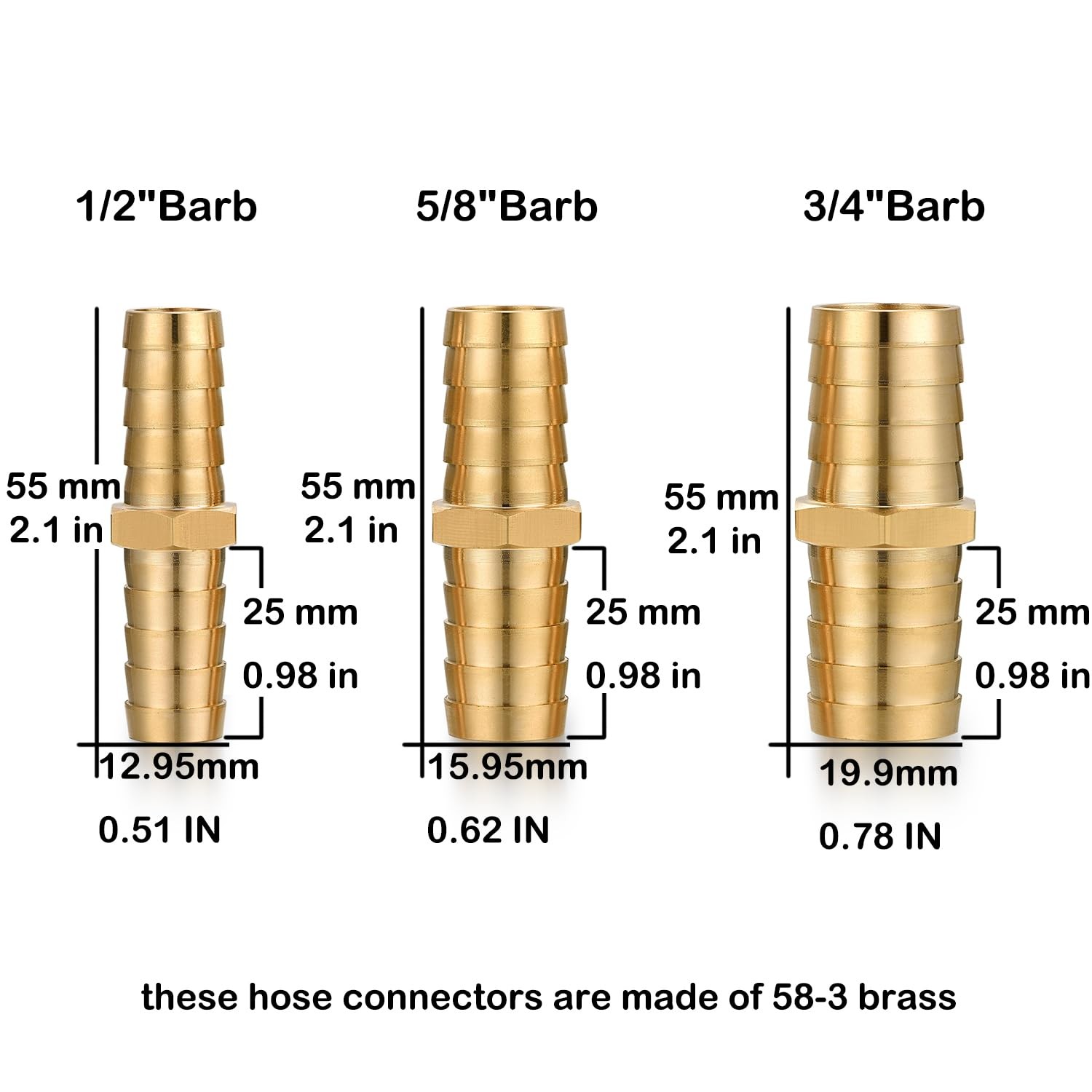 YELUN Solid Brass Garden Hose Repair Connector with 5/8 Inch, 5/8″Barb-3 Set