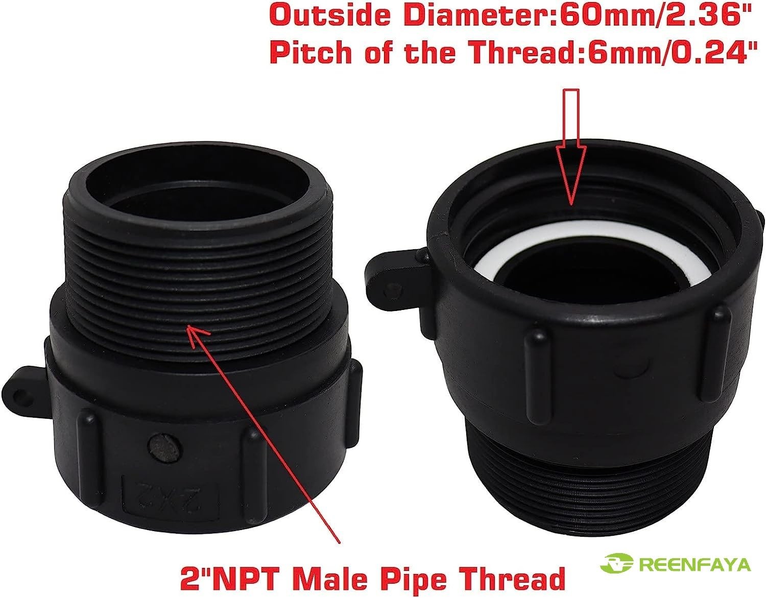 275 330 Gallon IBC Tote Water Tank Adapter with Gasket -2″ 2 inches, Black