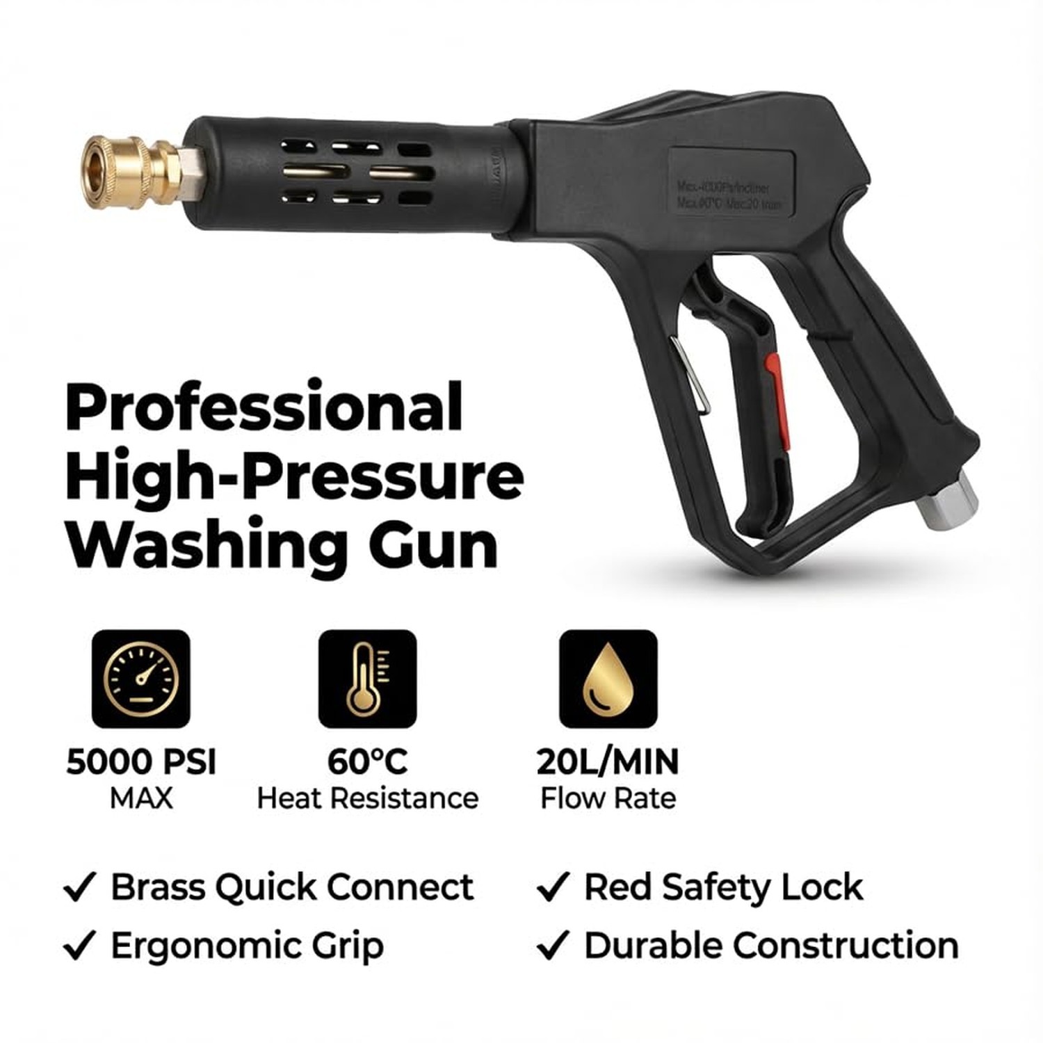 Swivel Pressure Washer Gun,Sturdy 5000PSI Short Power Washer Wand Carwash Spr…