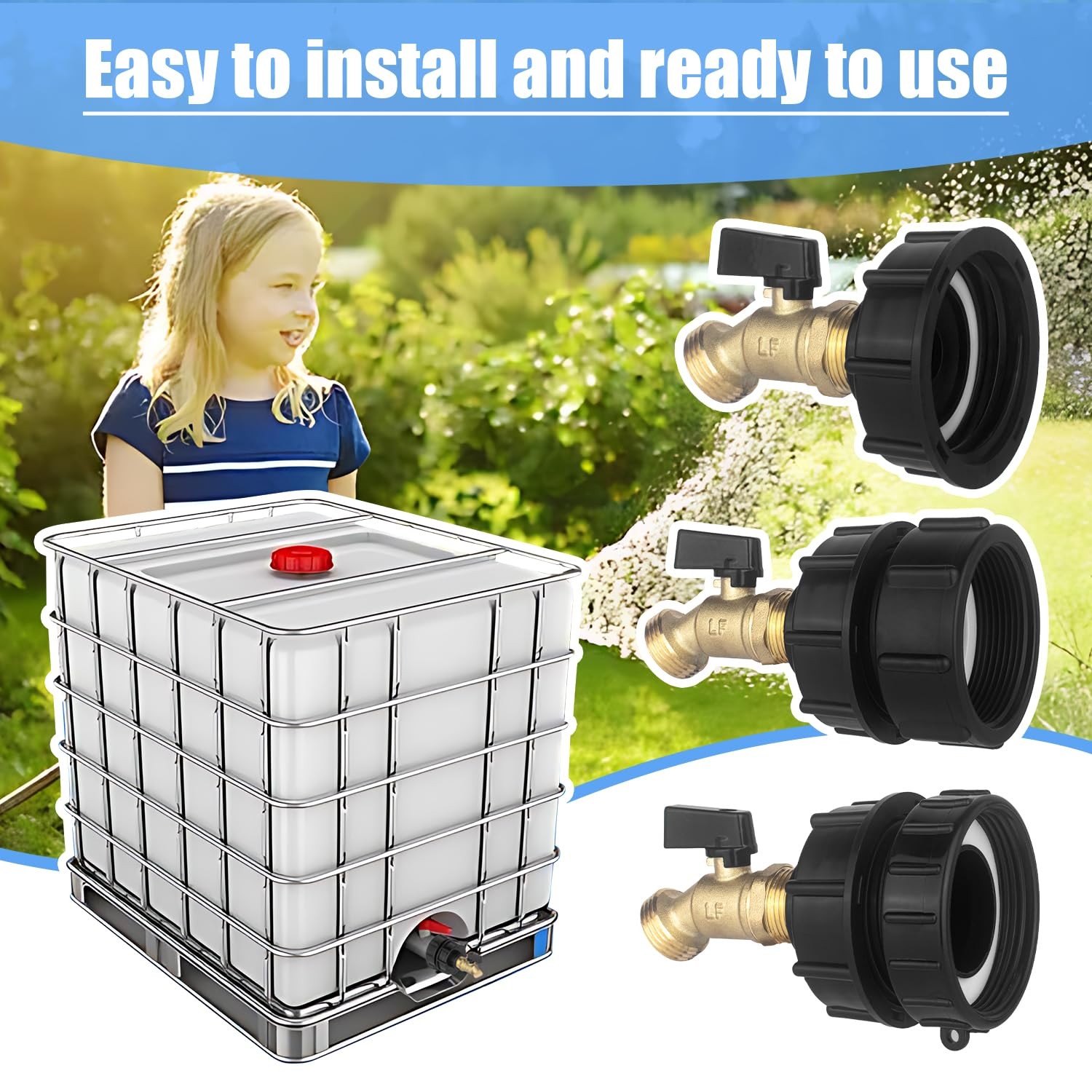 wantmatch IBC Tote Adapter 275-330 Gallon Water Black Handle Valve