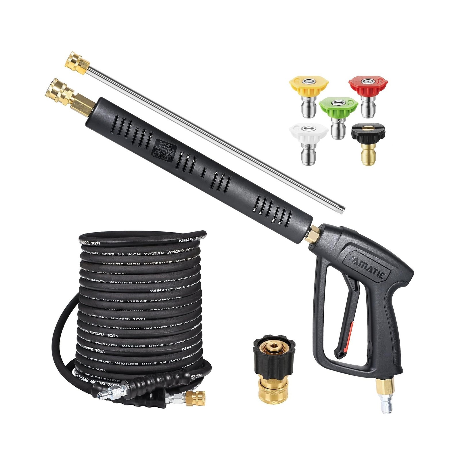 YAMATIC Long Pressure Washer Gun and Hose Kit, Rubber 50 FT Steel B… Fast Ship