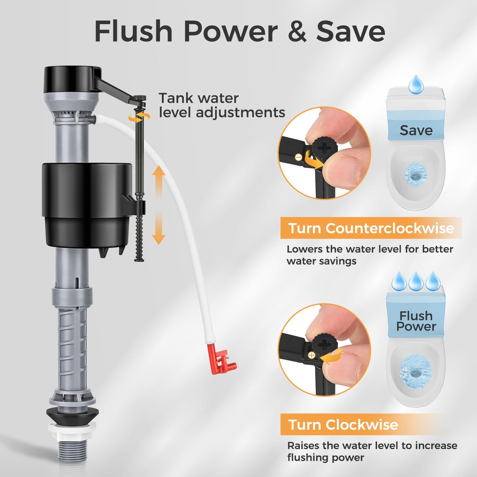 Houpeoro Universal Toilet Flusher Replacement Kit, 9 inches, Black