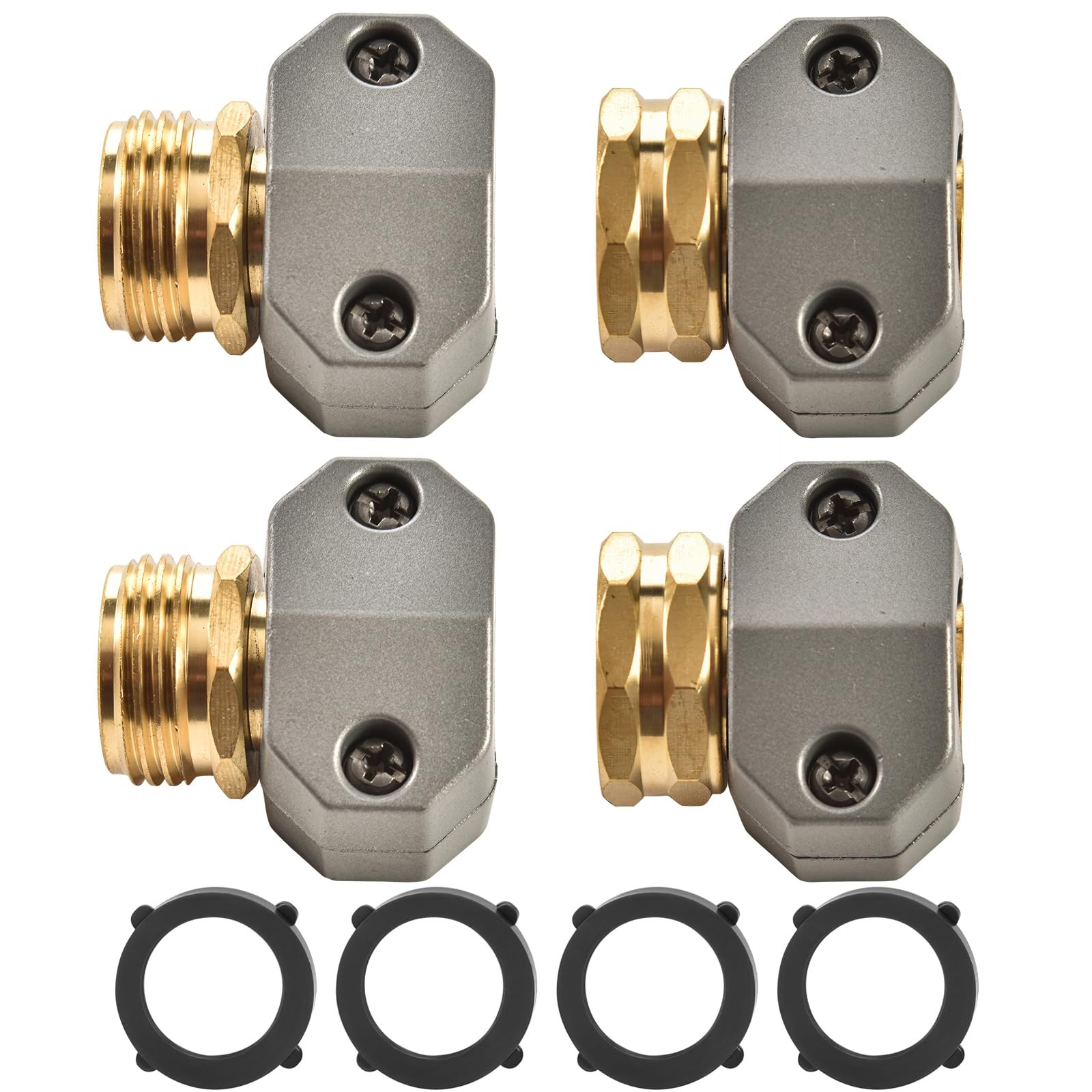 Sanpaint Garden Hose Repair Female Coupling+Male Coupling(4 Pack), Brass