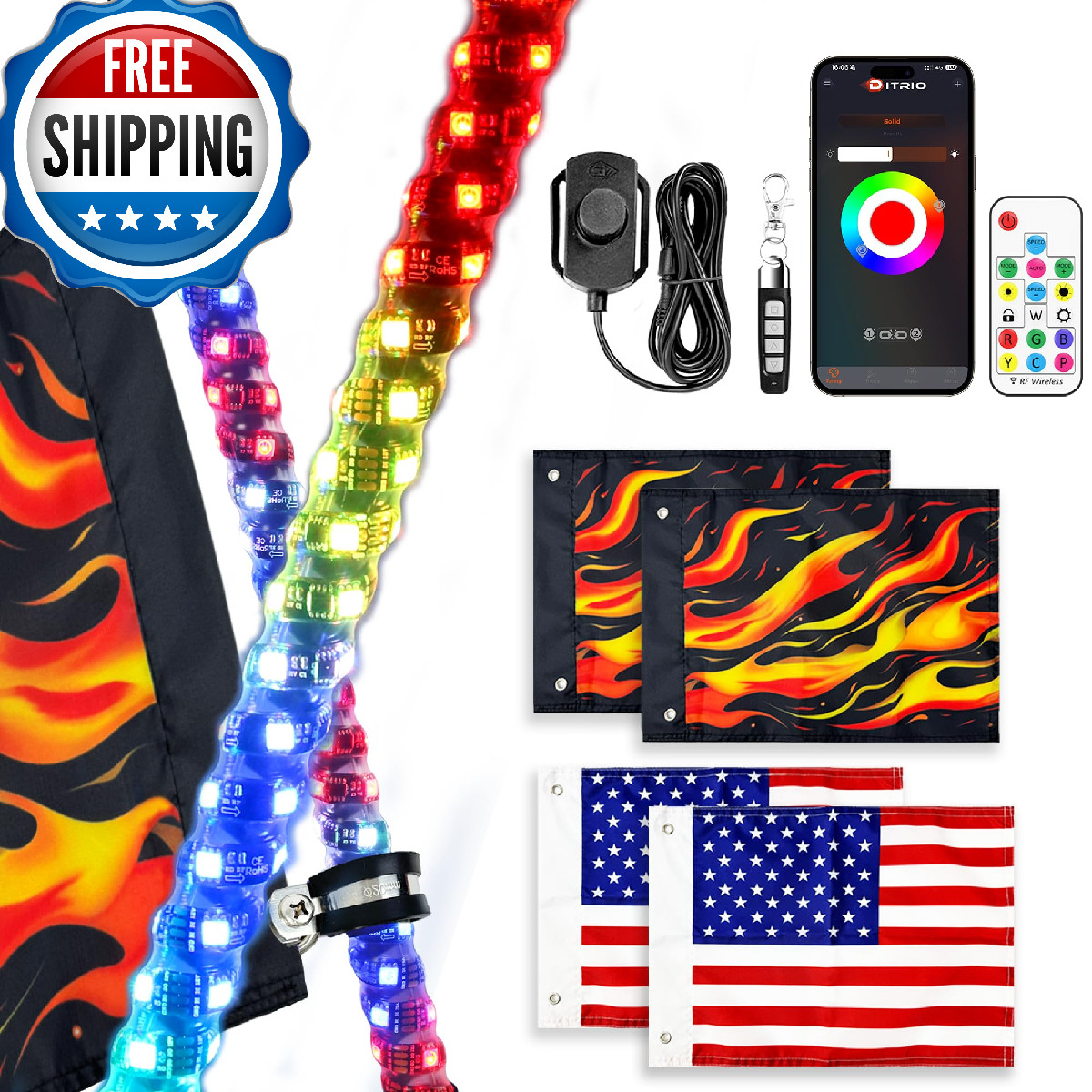 Ditrio 2 Pack 4Ft Led Whip Lights App Control Spiral Rgb Chasing Lighted